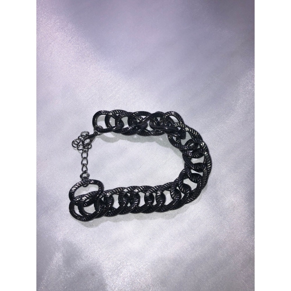 Gunmetal Chunky Curb Chain Bracelet Textured Links Adjustable Dark Metal Edgy